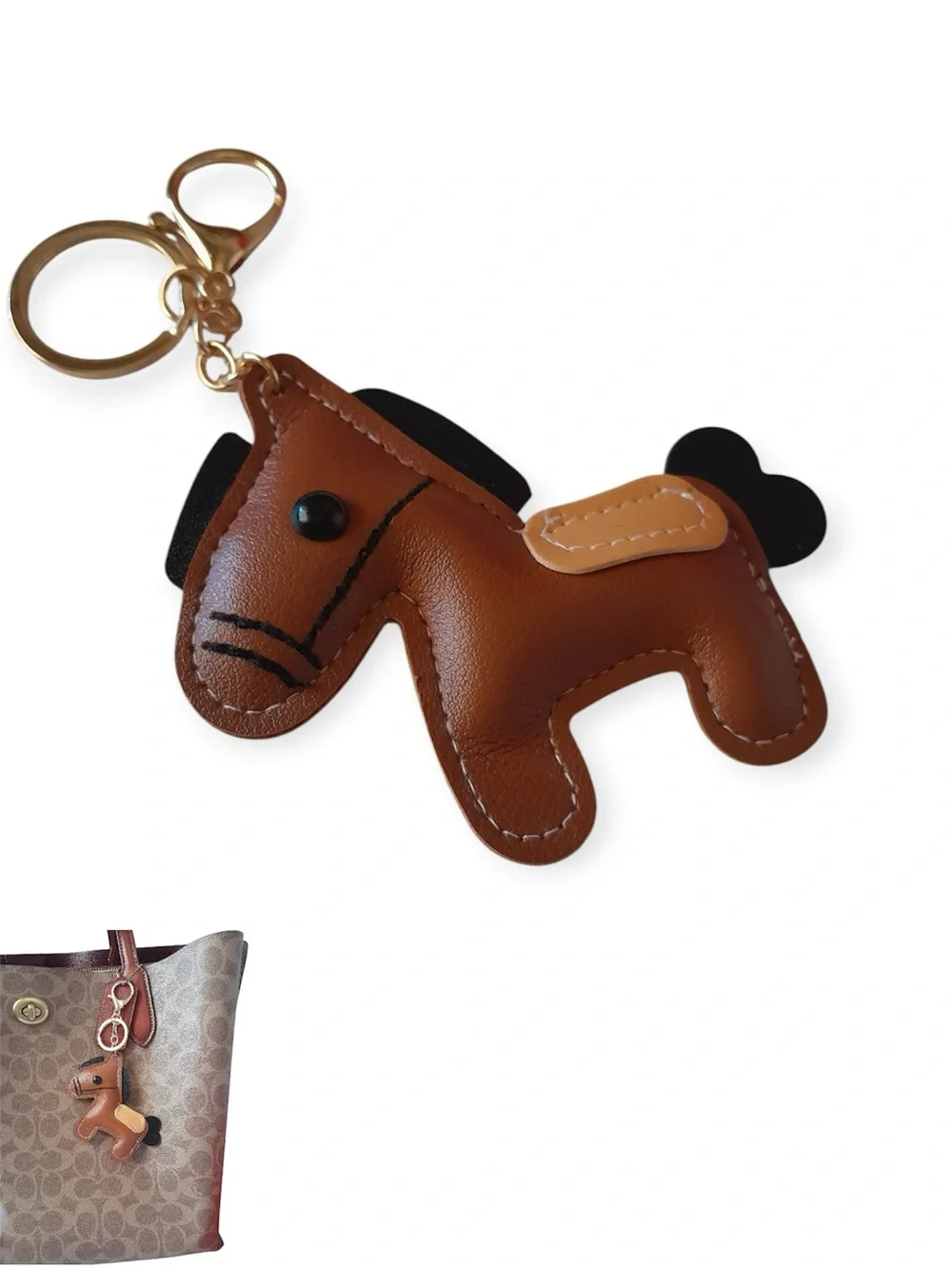 Faux Leather Horse Bag Charm Pony Keychain 1pc